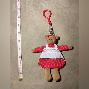 Vintage Red and White Teddy Bear Bag Charm/Keychain